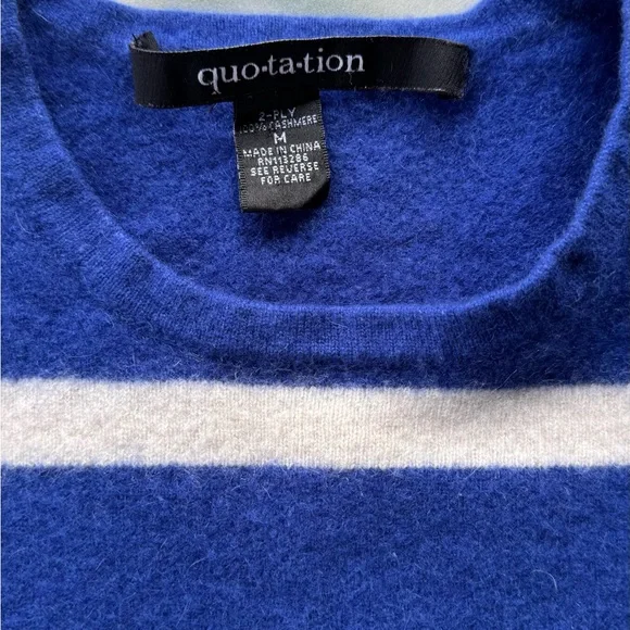 Quotation 100% Cashmere Striped Sweater  Luxe Sz M Minimalist Soft Classic Style - Picture 3 of 5